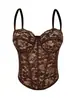 Camisola sexy preta de renda europeia e americana transfronteiriça com toque de alta qualidade, adequada para usar como peça externa, top com barbatanas modelador e push-up