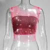 AYJ Amazon Cross-Border Roupa Sexy para Boate Feminina Rede Europeia e Americana Vazada Strass Regata Malha Brilhante Strass Camisola