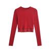 Hot Girl Sexy Lace Costura Cintura Alta Manga Comprida Ombro T-Shirt Outono Feminino e Inverno Novo Slim-fit Emagrecimento Top Curto