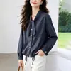 Camisa a Cuadros Estilo Francés para Mujer, Manga Larga, Nuevo Modelo Otoño 2026, Camisa con Cuello de Corbata, Top Blanco para el Trabajo