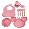 Productos para Maternidad y Bebés Juego de Vajilla de Silicona Silicona de Grado Alimenticio Plato de Cena de Tres Compartimentos Vajilla Infantil Juego de 9 Piezas en Stock