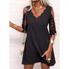 Comércio exterior transfronteiriço Vestido feminino com decote em V solto e babados, com costura de renda, top rodado, ombro de fora, meia manga
