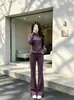 Conjunto de moletom roxo e calça para mulheres, novo estilo outono e inverno 2026, um look completo com um design de duas peças de alta qualidade, casual e elegante