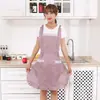 Delantal lindo sin mangas con borde de encaje a cuadros, Delantal tipo vestido de cocina con volantes en el dobladillo y bolsillos, Varios colores disponibles
