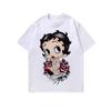 Camiseta de manga corta con estampado desgastado, estilo hip hop de calle europea y americana, estilo antiguo y holgado.
