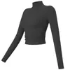 Roupas de yoga femininas de gola alta transfronteiriças para afinar, roupas de treino elásticas para mulheres, top esportivo para corrida, outwear de outono e inverno, blusa de manga longa para usar por baixo