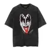 Nueva Estación Independiente Camiseta de Hombre Kiss de Alta Calidad Viva en el 77 Banda de Rock Algodón Lavado Antiguo
