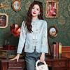 Novo Casaco Fino Bordado com Gola Alta Estilo Chinoiserie para Mulheres Primavera 2024 Novo Top Cheongsam de Cetim Estilo Chinoiserie Camisa Pequena