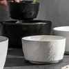 Tazón de Cerámica con Patrón de Roca Escarchada para Arroz, Sopa o Fideos, Fondo Plano de Lado Recto, Vajilla Comercial, Resistente al Calor, Estilo Lujo Ligero