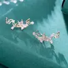 Pendientes de Plata de Ley 925 para Mujer, Elegante Diseño de Mariposa con Diamantes, Pendientes Sencillos, Joyería de Plata de Ley Moda Estilo Coreano