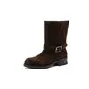 Otoño/Invierno 2026 Botas Vaqueras Occidentales Punta Redonda Hebilla Gamuza Botas Chelsea Botas de Tacón Medio Botas de Mujer Botas Martin