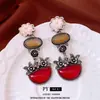 Pendientes Ovalados de Flor de Aguja de Plata Vintage, Estilo Retro Francés, Pendientes Elegantes y Lujosos