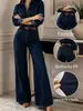 Pantalones vaqueros de pierna ancha en lavado oscuro estilo europeo y americano con bolsillos y cremallera, pantalones largos casuales de tiro medio para mujer, adecuados para todas las estaciones