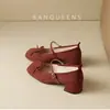 Zapatos Mary Janes de Tacón Grueso Estilo Suave para Mujer 2026 con Lazo y Correa Única, Planos de Boca Baja, Versátiles para Citas, Piel Suave, Zapatos para Mujer