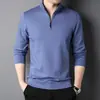 Sudadera Nueva para Hombre Primavera y Otoño 2024, Sencilla Casual de Corte Holgado, Cuello Semi Alto, Cremallera, Color Sólido, Camiseta Básica de Manga Larga para Hombre