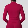 Chaqueta de Manga Larga Sin Costuras con Cuello Alto y Cremallera, Europea y Americana, para Mujer, Ajustada, Secado Rápido, Ropa de Yoga, Top Deportivo para Fitness al Aire Libre