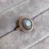 Cinco Anéis de Flor Natural Âmbar Água-Marinha Fantasma Cristal de Morango com Banda Aberta Ajustável, Moda Retro Versátil para Mulheres e Homens