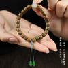 Pulseira de contas de barril antigo de sândalo verde natural pulseira de anel único com borla de cabaça de jade Fu Lu artística retrô fresca