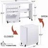 Gabinete de Sala de Estar Transfronterizo con Ruedas, Estantes, Cubo de Basura y Clavos; Mesa de Costura Plegable, Compacta y Multifuncional