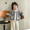Ropa para niñas Aekyung, lindo conjunto de punto con conejito de lunares, chaqueta suéter con volantes y pantalones de pierna ancha conjunto de dos piezas