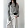 Lu Xi Estilo Coreano Preguiçoso Suave Tricô de Manga Longa Top para Mulheres Primavera Verão Novo Ombro Único Fino Top SS1012