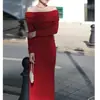 Vestido Rojo Retro Francés de un Hombro y Manga Larga, Vestido de Compromiso Femenino Adelgazante, Vestido para Brindar Nuevo Estilo