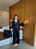 Pijama Sexy para Mujer para Primavera y Otoño con Copas en el Pecho, Camisola y Pantalón Largo Ropa de Casa, Nuevo Estilo de Verano, Conjunto de Color Sólido de Alta Gama