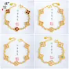 Pulseira Puzuo Cor Forte Conservada Ouro Brilhante 24K Diamante Flor de Trevo da Sorte Luxo Acessível Nicho Brilho Flor de Madrepérola Bracelet