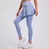 Pantalones de Yoga Juyitang de Dos Piezas Falsas Nuevos para Mujer, Color Combinado Casual Nude, Cintura Alta Levanta Glúteos, Pantalones Deportivos de Fitness