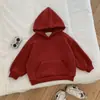 Roupas de Outono e Inverno, Forradas com Lã, Moletons Bordados com Letras Grossas Estilo Americano para Crianças, Meninos e Meninas, em Vermelho Vivo, Corte Solto