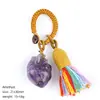 Chaveiro de coração de pedra natural transfronteiriço, pingente de bolsa estilo boho, pingente de carro, acessório de vestuário, pingente de ametista esculpido