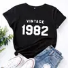 Wish eaby Amazon comércio exterior Roupas femininas europeias e americanas 1982s parabéns de aniversário solta Gola redonda curta Gola redonda pescoço