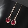 Nova High-end Elegante Em Forma de Gota Rosa Vermelha Imitação Turmalina Vermelha Cor Longa Tesouro Brincos Femininos Zircônia Brincos Jóias