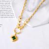 Moda transfronteriza europea y americana cuentas de la suerte concha blanca diamante cuadrado verde collar diamante adhesivo a rayas geométrico ojo Palma cadena clavicular