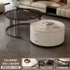 Mesa de Centro, Lujo Ligero, Simple y Moderna, para Sala de Estar, Apartamento Pequeño, Estilo Nórdico, Mesa Auxiliar Redonda Pequeña de Mármol y Roca