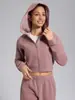 Nuevo traje deportivo cálido de forro polar para correr de otoño e invierno para mujer, chaqueta corta con cremallera de ajuste holgado, conjunto de yoga y fitness