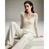 Conjunto de Yoga Adelgazante para Mujer Malla Cubre-todo Camisola Pantalones de Pierna Ancha con Drapado de Cintura Alta Ropa de Abrigo para Entrenamiento Físico Conjunto de Dos Piezas Otoño