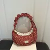 Bolso de axila floral suave estilo coreano para mujer, bolso de mano plisado con ribete de encaje, bolso fresco en forma de media luna, bolso para estudiante y para ir al trabajo