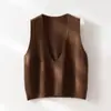 Gang Mi Apparel / Malha de Lã Merino Australiana Pura Sem Costura Primavera Outono Colete Feminino Decote V Profundo Sem Mangas Solto Bai