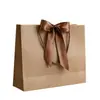 Bolsa de papel portátil con lazo de color, de fondo cuadrado, con embalaje exquisito, para regalo, ropa, compras, logotipo imprimible.