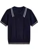 Suéter de punto con cuello polo para mujer, nuevo de verano, moda, estilo preppy, combinación de colores, top pullover, azul marino, talla única, gris, albaricoque