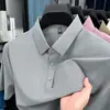 Camisa Polo de Manga Corta Estampada Sin Costuras de Seda Helada de Nylon Verano para Hombre Elástica Color Sólido Camiseta de Negocios Casual con Cuello para Hombre