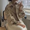 Chic Coreano Otoño Retro Francés Cuello de Solapa Dos Botones Holgada Casual Chaqueta Corta Cortavientos de Manga Larga para Mujer Tendencia