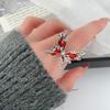 Anillo de Mariposa Dulce Cool con Goteo de Aceite Rojo Diseño Nicho Sentido Avanzado Anillo Abierto Personalidad Temperamento Metal Anillo Abierto Marea