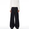Jeans de Mezclilla Cruda con Dobladillo Estilo Retro Americano Lktm para Hombre Unisex Corte Limpio Rectos Largos