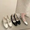 Sapatos Mary Jane estilo francês para mulheres, nova coleção de outono 2026, salto grosso, bico quadrado, corte baixo, estilo delicado, fivela dupla, sapatos pequenos de couro elegantes