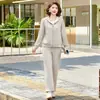 Conjunto de dos piezas estilo mamá para primavera y otoño, ropa de mujer moderna y casual para mujeres de mediana edad y mayores, corte ajustado, rejuvenecedor, atuendo elegante y moderno