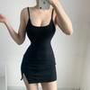SUP Falda Corta Estilo Nuevo Europeo y Americano Falda Chaleco de Tirantes Divididos ins Color Sólido Sin Espalda Adelgazamiento de Cintura Vestido de Cadera