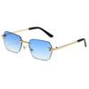 Gafas de sol sin montura de moda europeas y americanas personalizadas transfronterizas con patillas de leopardo para hombre y mujer, para conducir, venta al por mayor