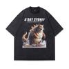Camiseta de manga corta con estampado de dibujos animados callejeros japoneses Harajuku para hombre, marca de moda, hip-hop, holgada, lavable, de cinco mangas